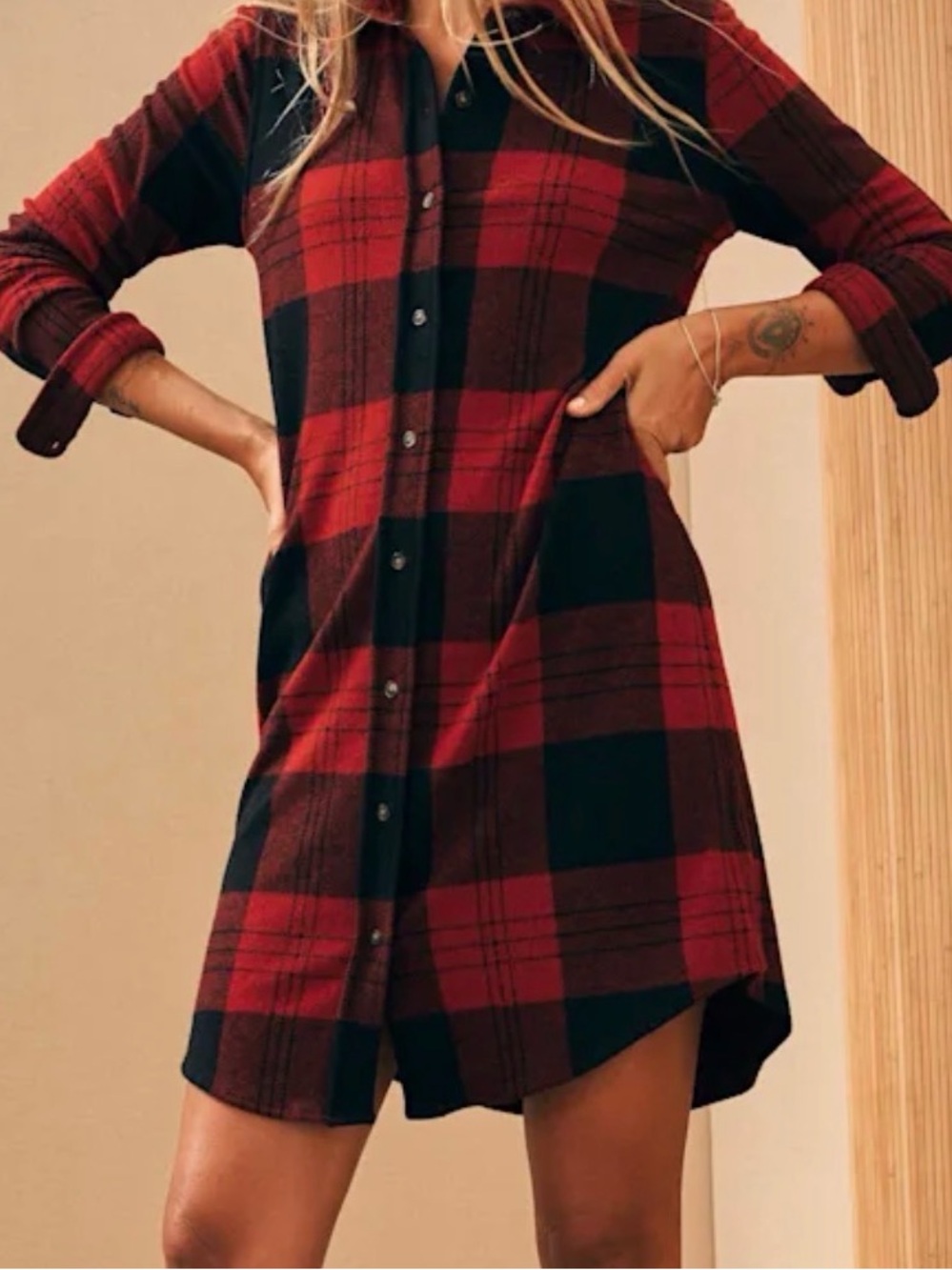 Faherty Red and Black Plaid Legend Heathered Flannel Sweater Dress size S